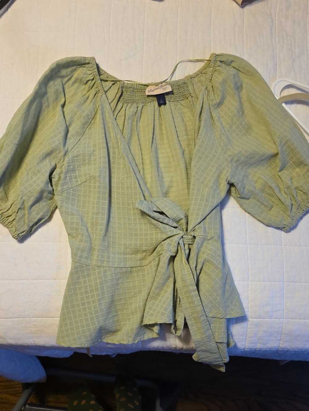Universal Thread Sage Green Tie-Waist Peplum Blouse